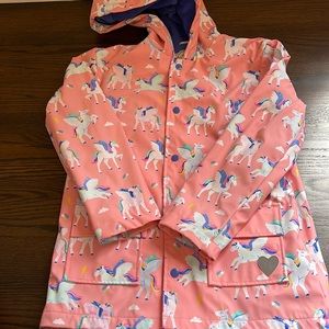 Hatley rain coat, unicorn print, size 10